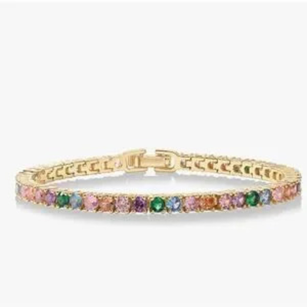 NEW?14K Gold Plated 3mm Multi Colored CZ Tennis Bracelet